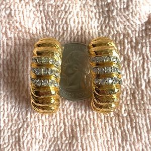 EARRINGS - Costume Gold & Rhinestones